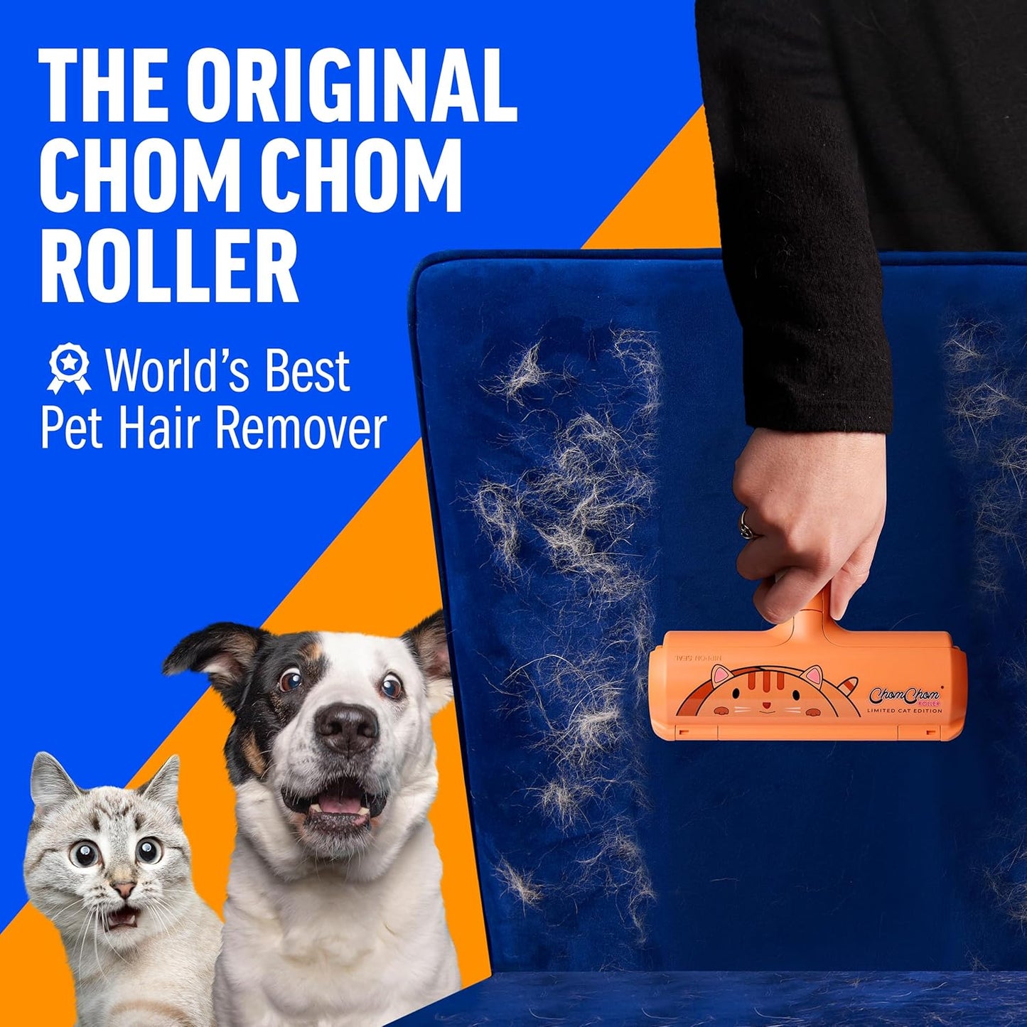 ChomChom Roller Pet Hair Remover - Reusable Cat and Dog Lint Rollers for Furniture, Couch, Car, and Clothes - Limited Cat Edition﻿