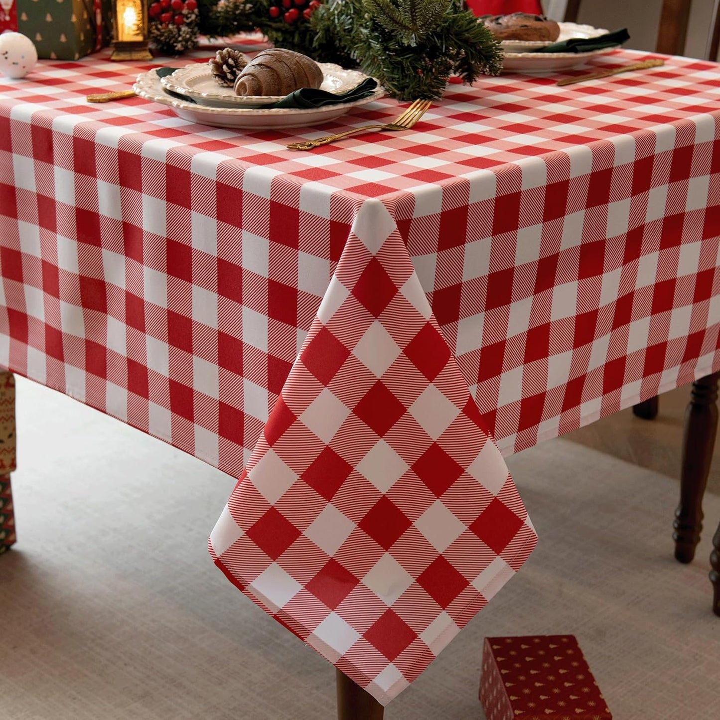 Classic Gingham Plaid Tablecloth Fabric - Rectangular 58x102 Inch Water Resistant Checked Table Cloth for Indoor/Outdoor Use - Table Cover for Kitchen, Picnics, Gardens, and Parties