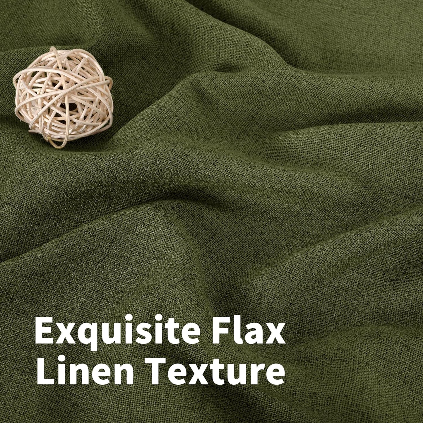 YoungsTex Olive Green Linen Curtains 63 Inch Length for Living Room, Light Filtering Textured Drapes with Rod Pocket/Back Tab Semi Sheer Window Treamtments for Bedroom, 2 Panels, 52 X 63 Inch