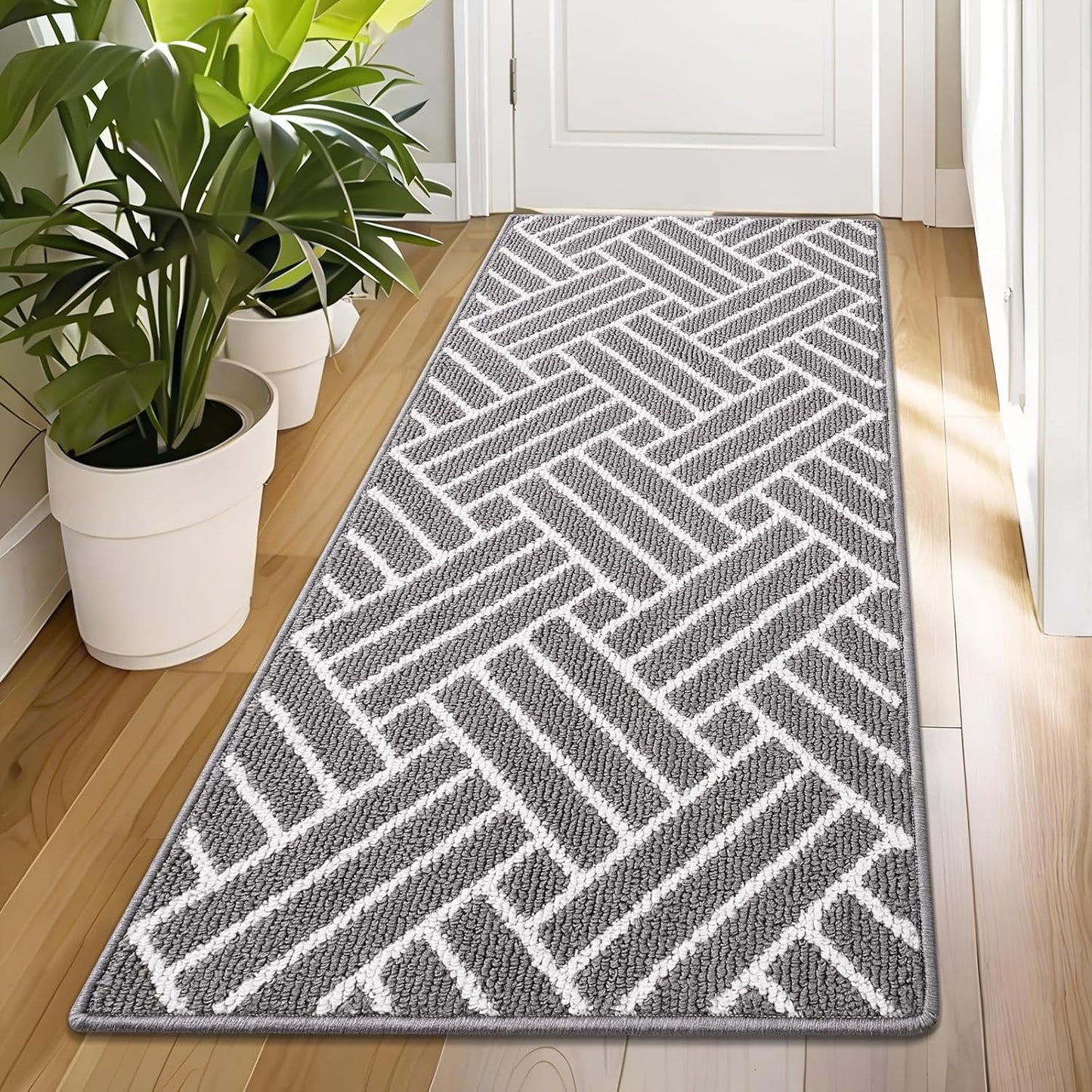 OLANLY Runner Indoor Door Mat, 70x23 Inch, Dirt Resistant and Absorbent, Non-Slip Rubber Backing Floor Mats, Easy Clean Low-Profile Doormat for Entryway, Front Door, and Inside Entrance, Grey