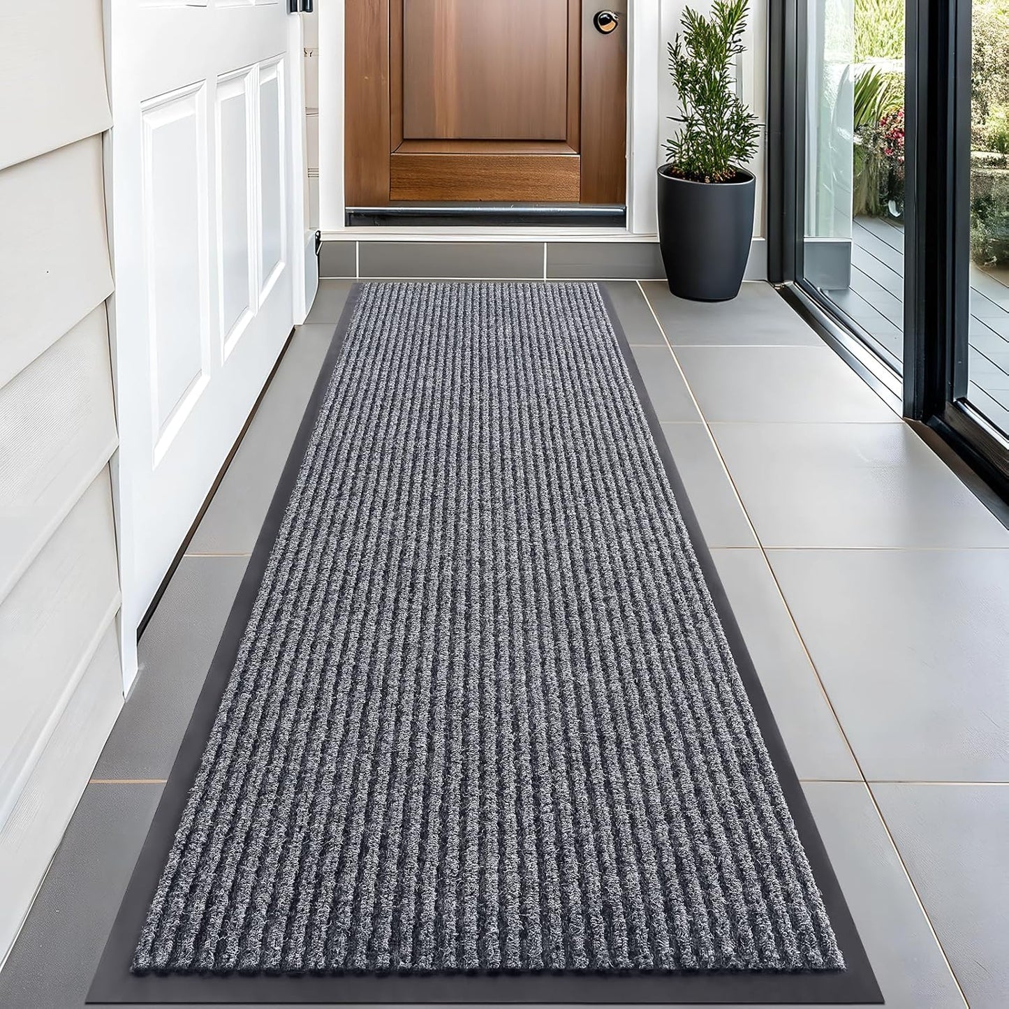 OLANLY Front Door Mat Indoor Outdoor Entrance, Waterproof Heavy Duty Doormat, Fade Resistant, Low Profile, Easy Clean Patio Porch Welcome Floor Mats for Entry, 59x20, Grey