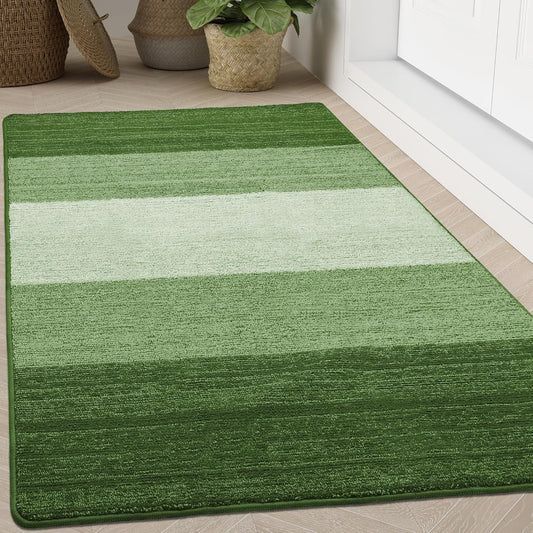 Kitinjoy Indoor Outdoor Door Mat, 71x47 Non-Slip Absorbent Dirt Trapper, Low-Profile Washable Inside Entrance Front Floor Mat, Sturdy Soft Entry Doormats for Entryway, Green