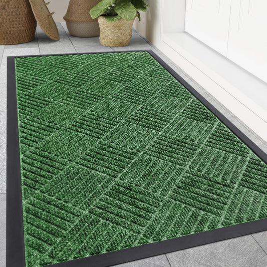 Smiry Front Door Mat Outside Entrance, Heavy Duty Outdoor Indoor Natural Rubber Doormat, Non Slip, Trap Dirt and Moisture, Easy Clean, Low Profile Patio Porch Entryway Mat, 71x47, Green