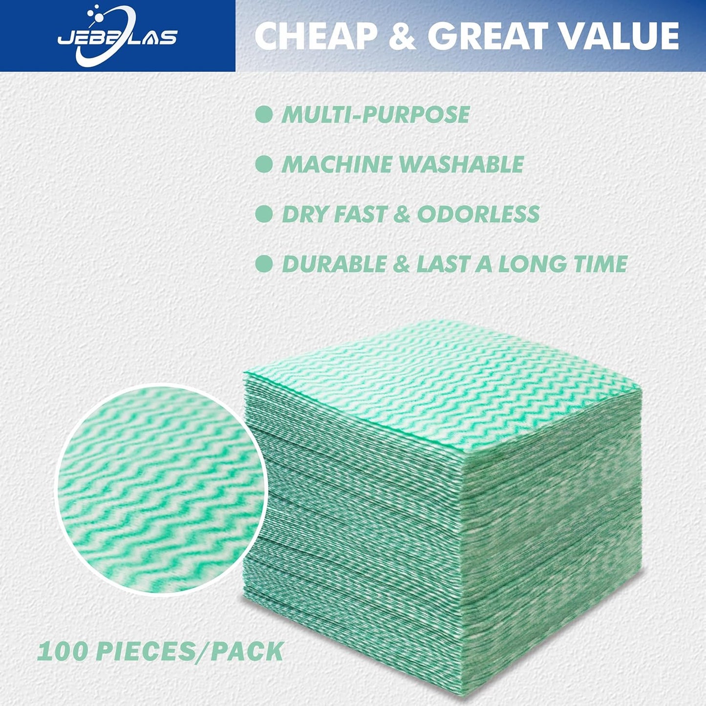 JEBBLAS 100Pack Reusable Cleaning Cloths 11.8‘’x11.8‘’ Handi Wipes Reusable Cloths Dry Cleaning Cloths Dish Towel Dish Cloths for Kitchen, Green