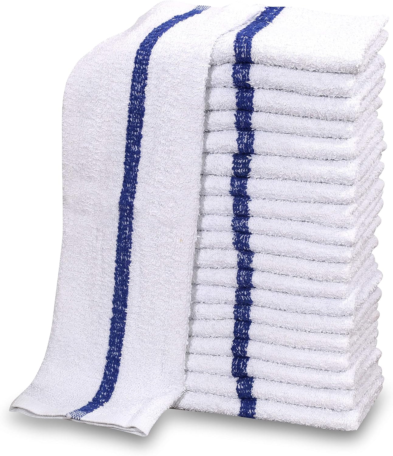 GOLD TEXTILES 60 PC New Cotton Blend White Restaurant Bar Mops Kitchen Towels 28oz (5 Dozen) (60, Blue Stripe)