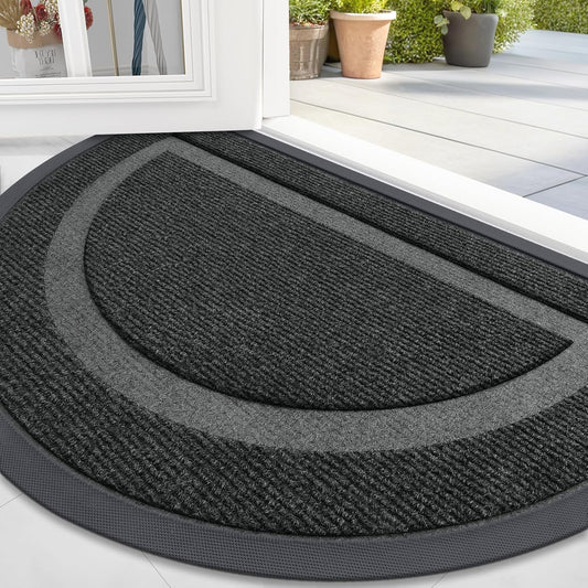 OLANLY Half Circle Door Mat Indoor Outdoor Entrance Welcome, Waterproof All-Season, All-Weather Doormat, Sturdy Natural Rubber, Low Profile, Easy Clean Patio Porch Entryway Mat, 47x23, Black
