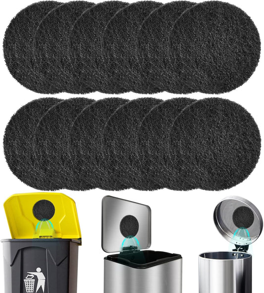 12-Pack Universal Stick-on Trash Can Odor Absorbing Filters, Thick Design Activated Charcoal Purifying Deodorizer for Trash Cans, Compost Buckets, Countertop and Recycle Bins (Round)