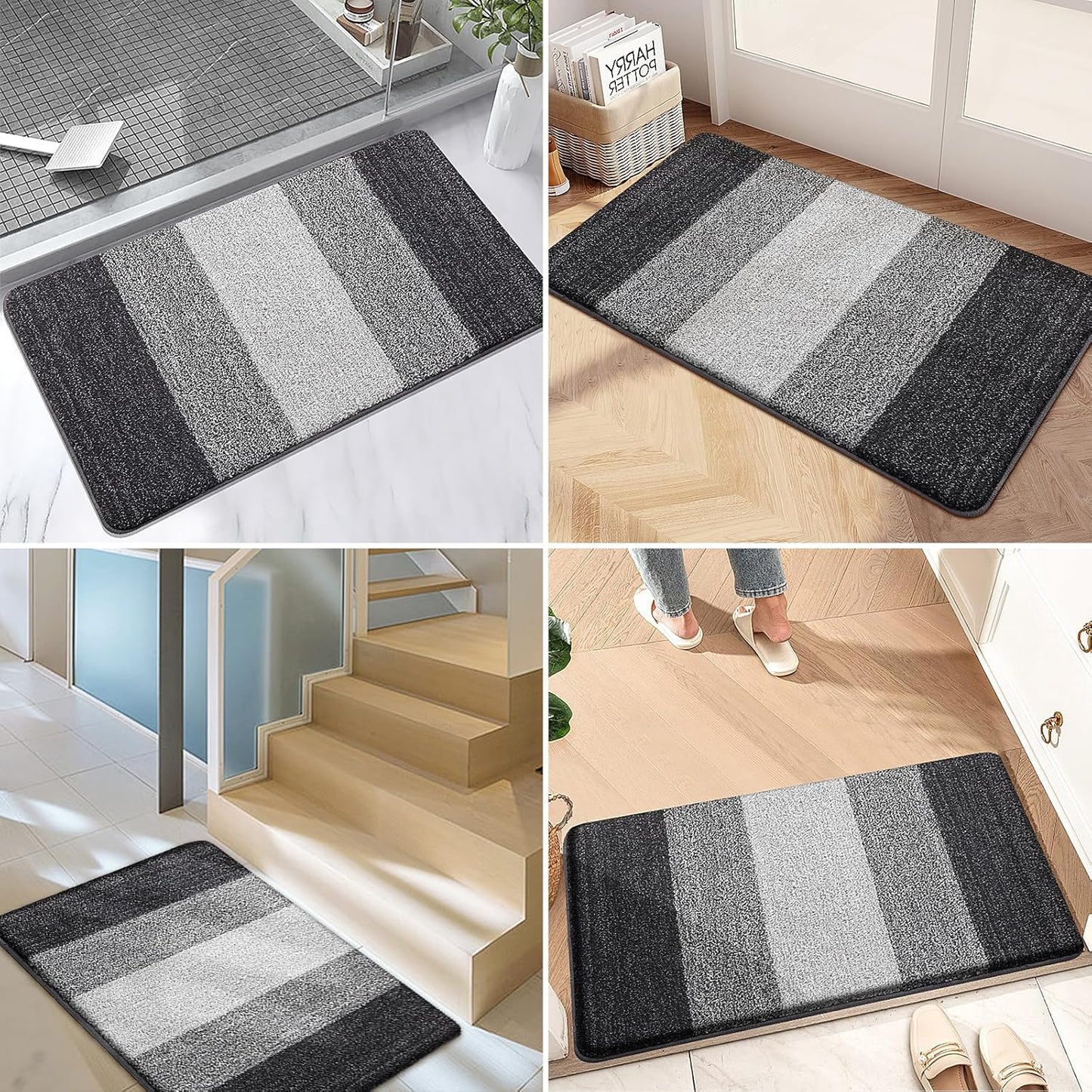 Kitinjoy Indoor Outdoor Door Mat, 71x24 Non-Slip Absorbent Dirt Trapper, Low-Profile Washable Inside Entrance Front Floor Mat, Sturdy Soft Entry Doormats for Entryway, Grey