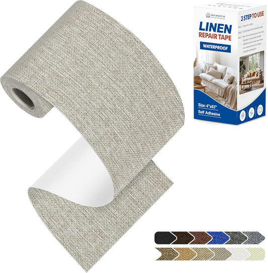 KING MOUNTAIN Linen Repair Patches, Self-Adhesive Fabric Patches, 4 X 63 inch Extra Size, Multi Color, Can be Used for Sofa Repair and Linen Clothes Repair (Cream-Gray 1.0)