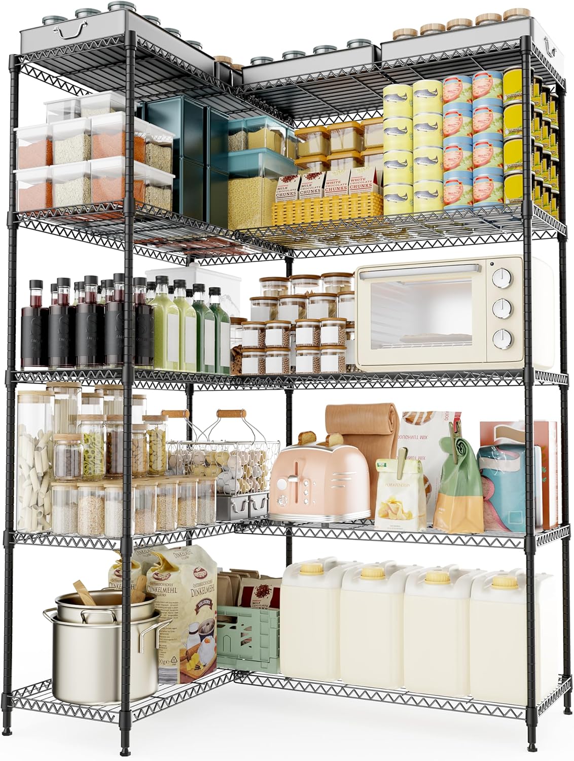 5 Tiers Storage Shelves Load 1500LBS, Metal Shelving Wire Metal Shelving Unit Shelves for Storage Adjustable Garage Shelving for Pantry Kitchen Garage Black 15.8" D x 33.5" W x 70.5" H