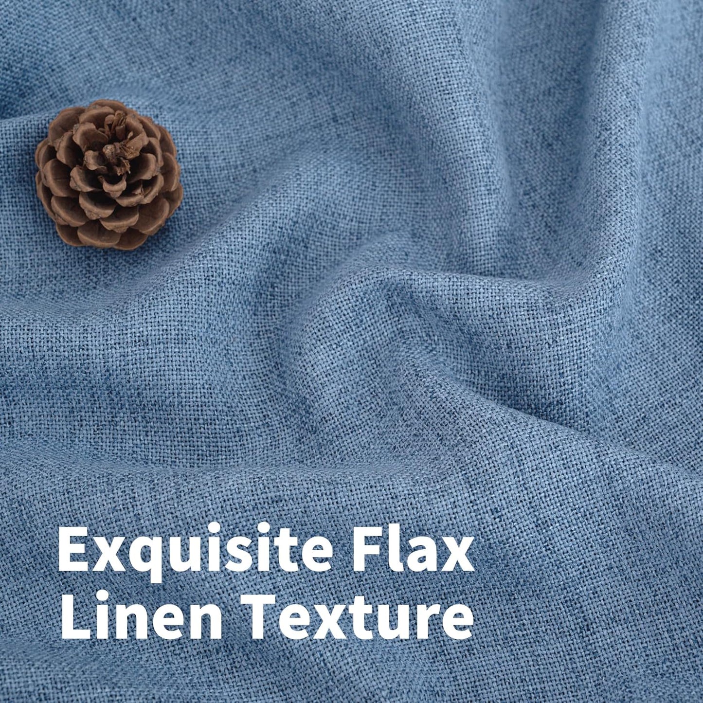 YoungsTex Denim Blue Short Linen Curtains 40 Inch Length for Kitchen Window, Semi Sheer Window Drapes with Rod Pocket Back Tab Light Filtering Privacy for Bathroom, 2 Panels, 42 x 40 Inch