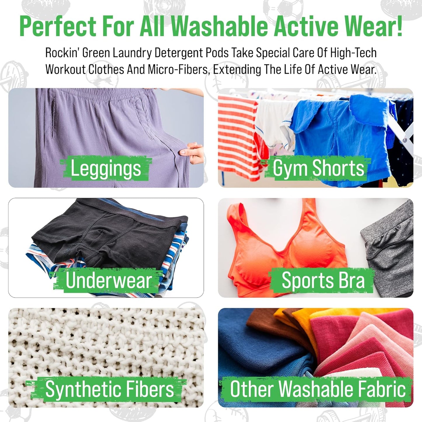 Rockin' Green Laundry Detergent Pods, Plant-based, All Natural, Vegan & Biodegradable Odor Fighter, Safe for Sensitive Skin (Unscented, Active Wear 40 Pods)