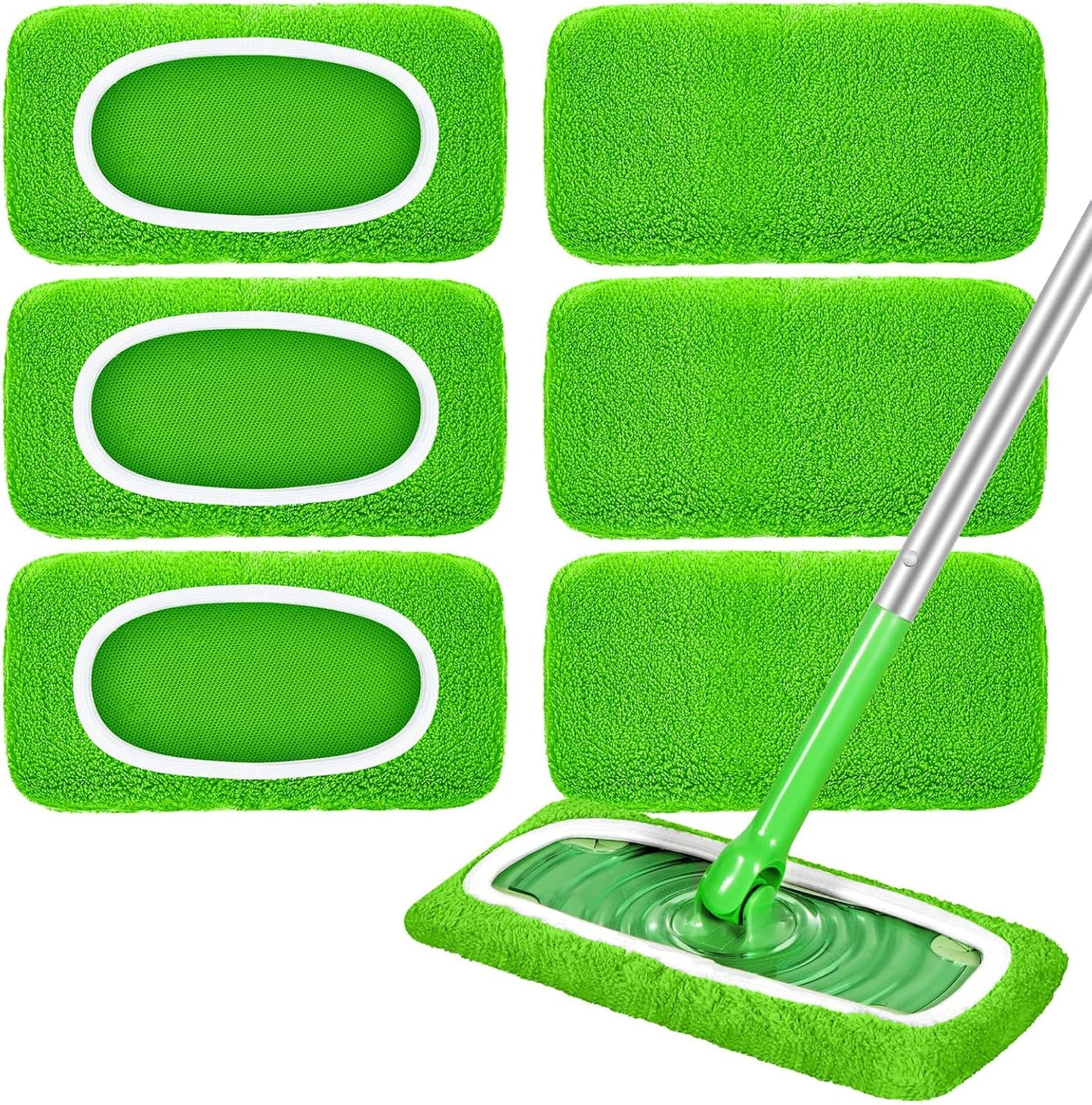 Reusable Dry Sweeping Cloths Microfiber Wet Pads Refill Compatible with Swiffer Sweeper Mop, Machine Washable Sweeping Mop Pads for Use on All Sealed Floors - Stone, Hardwood, Laminate & Tile (Green)