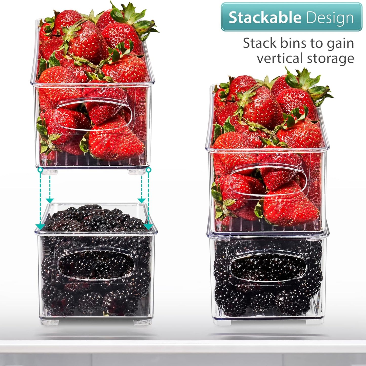 Sorbus Stackable Refrigerator Organizer Bins - Clear Storage Bins for Kitchen Pantry, Freezer & Fridge Organization - Food Organizing Plastic Containers with Handles for Countertops & Drawers (6 Pack)
