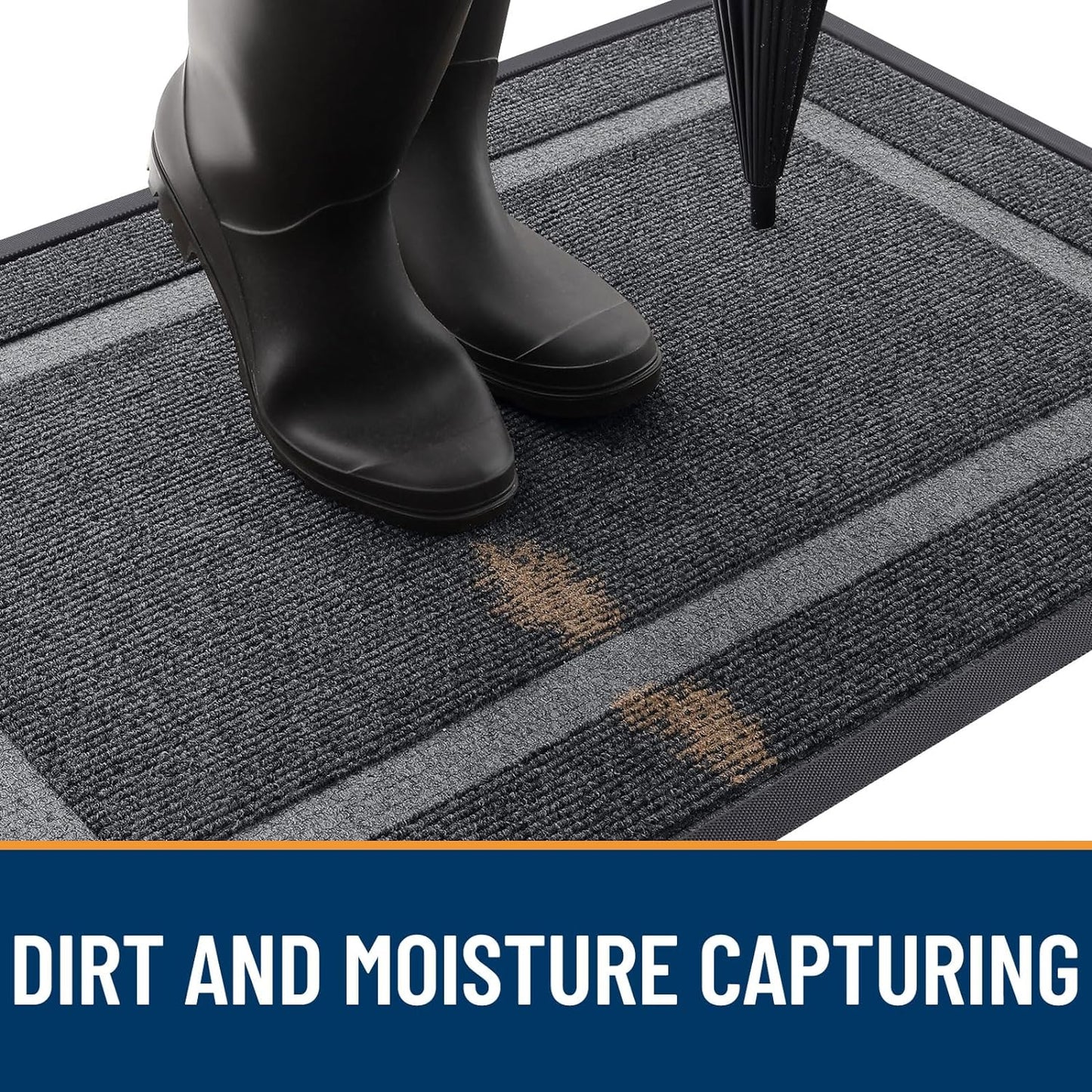 OLANLY Front Door Mat Indoor Outdoor Entrance, Waterproof All-Season, All-Weather Doormat, Sturdy Natural Rubber, Fade Resistant, Low Profile, Easy Clean Patio Porch Entryway Mat, 47x32, Grey