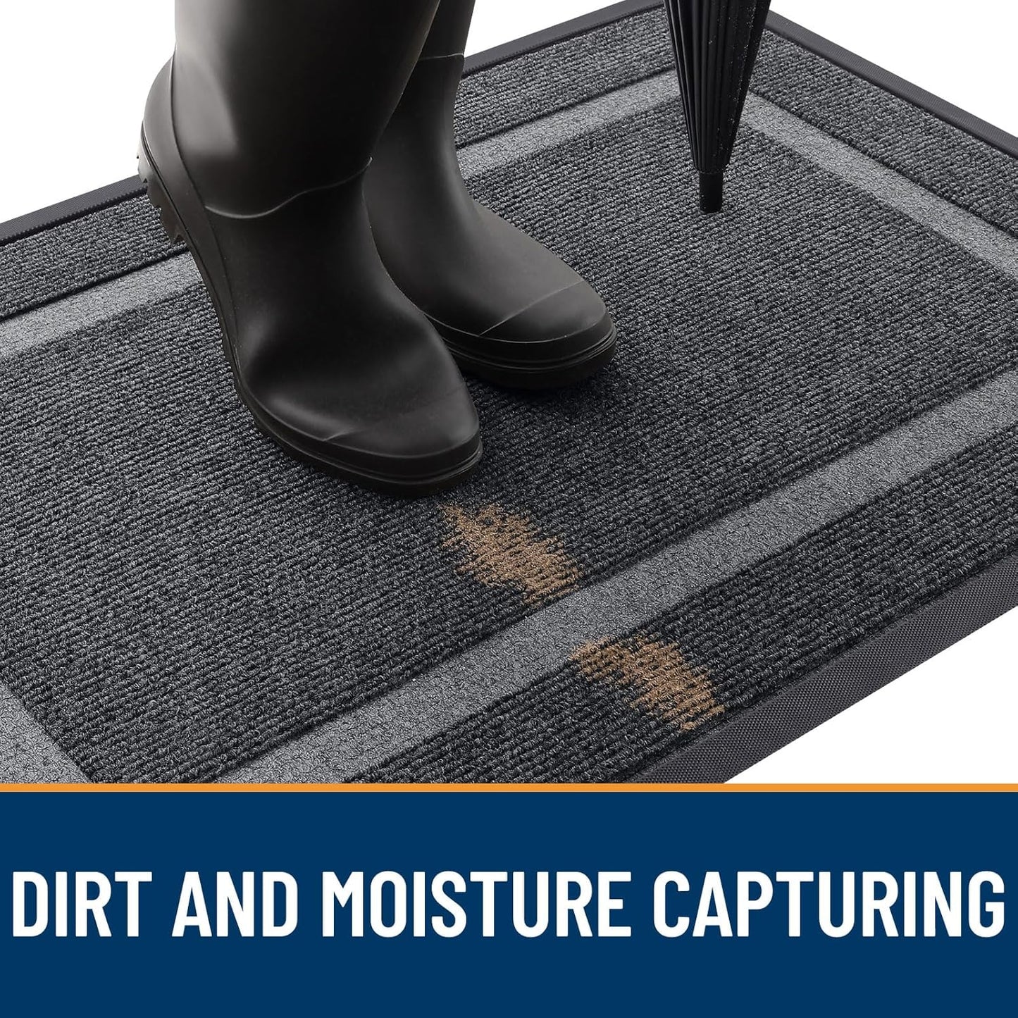 OLANLY Front Door Mat Indoor Outdoor Entrance, Waterproof All-Season, All-Weather Doormat, Sturdy Natural Rubber, Fade Resistant, Low Profile, Easy Clean Patio Porch Entryway Mat, 71x23, Grey