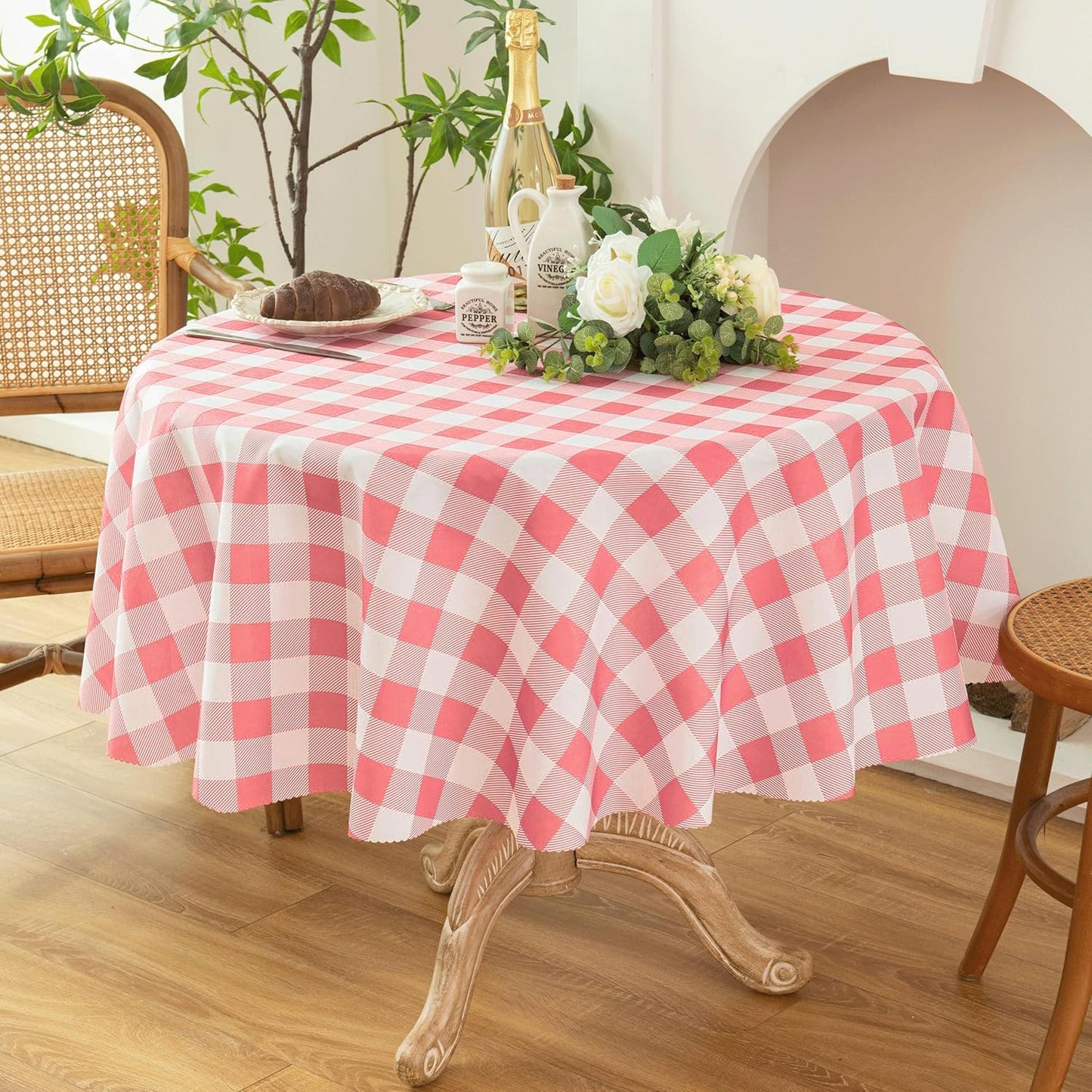 Waterproof Plaid Tablecloth Fabric - Round 25 Inch Classic Gingham Checker Table Cloth for Indoor/Outdoor Use - Buffalo Table Cover for Picnics, BBQs, and Parties
