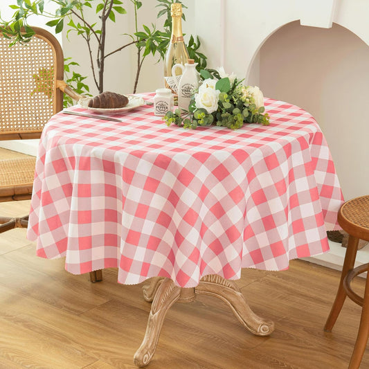 Waterproof Plaid Tablecloth Fabric - Round 25 Inch Classic Gingham Checker Table Cloth for Indoor/Outdoor Use - Buffalo Table Cover for Picnics, BBQs, and Parties