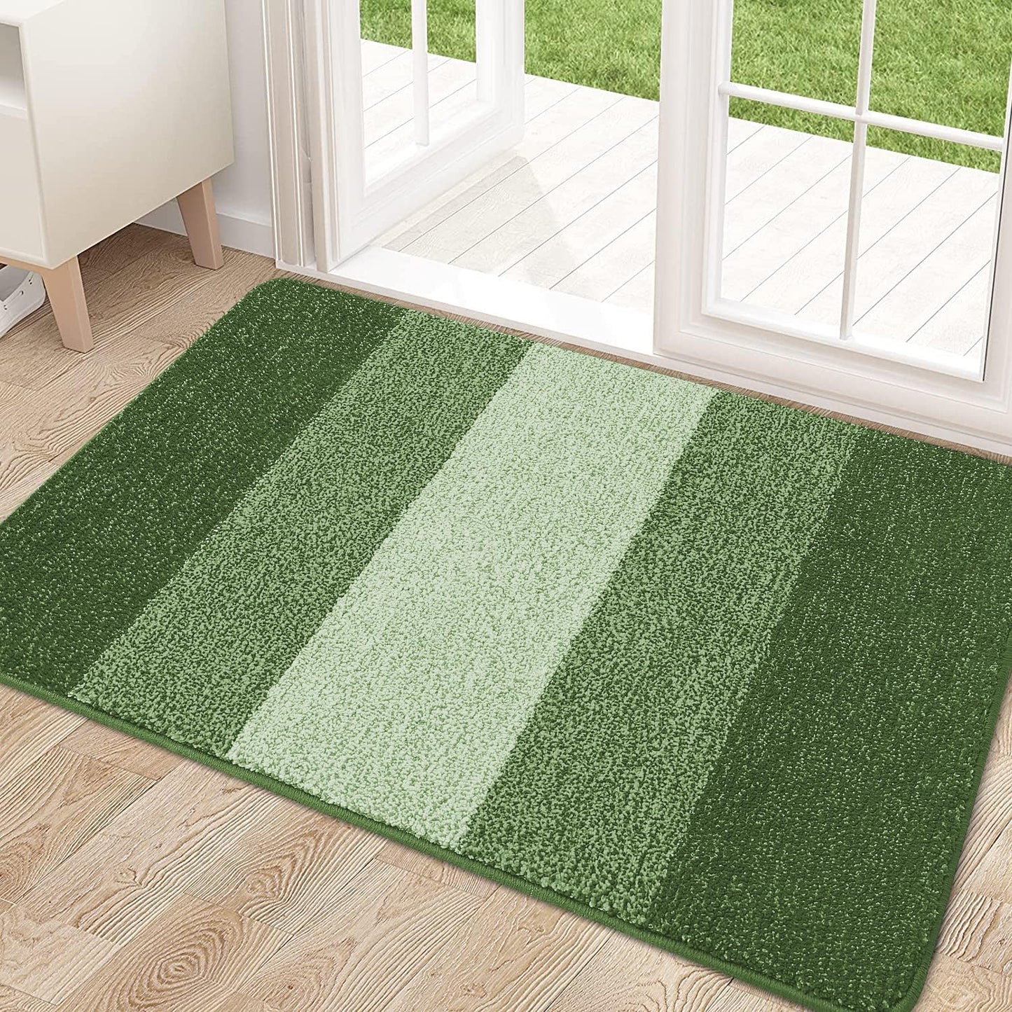 Kitinjoy Indoor Outdoor Door Mat, 32x20 Non-Slip Absorbent Dirt Trapper, Low-Profile Washable Inside Entrance Front Floor Mat, Sturdy Soft Entry Doormats for Entryway, Green
