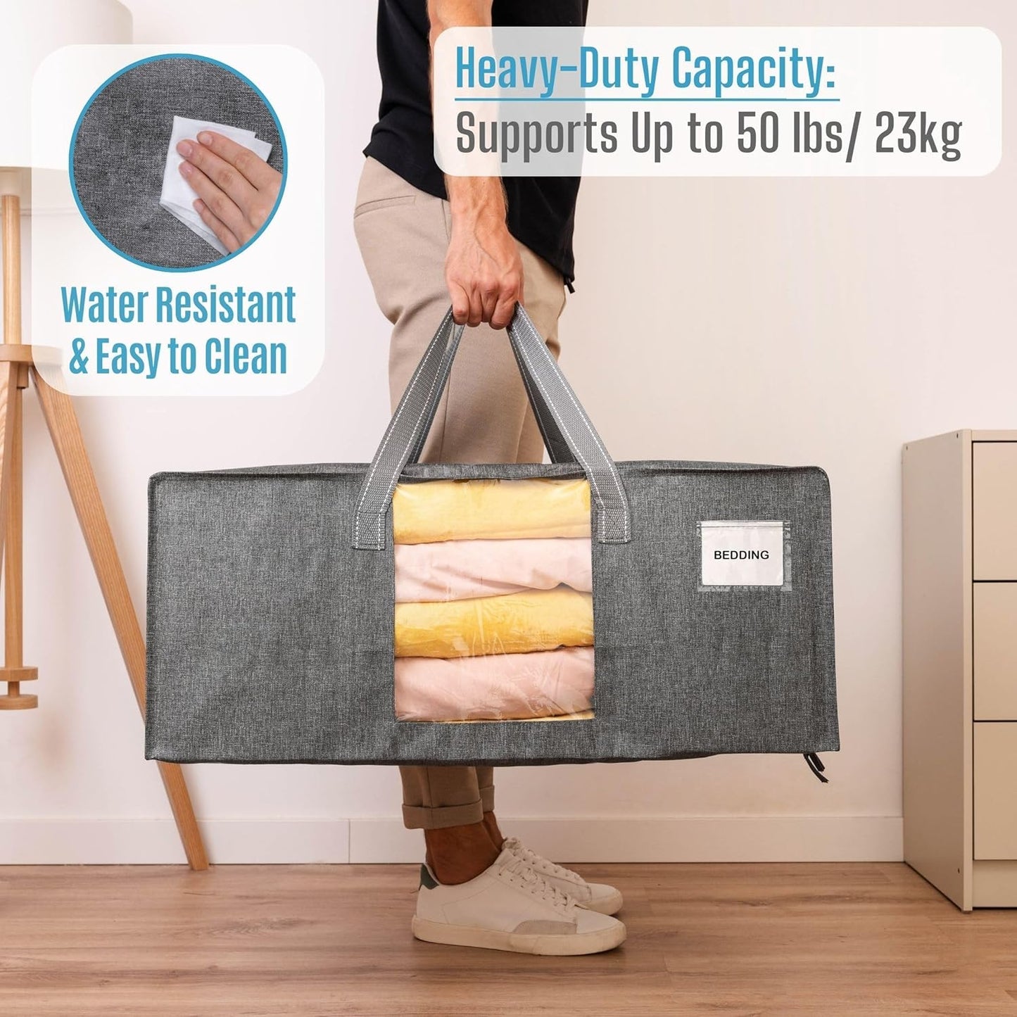 VENO 6 Pack Moving Bags Extra Large Storage Bags for College Move-In, Heavy-Duty Storage Totes, Packing Boxes, and Wardrobe Moving Supplies - Durable Laundry Bags for Clothes (Gray w/Window, 6 Pack)