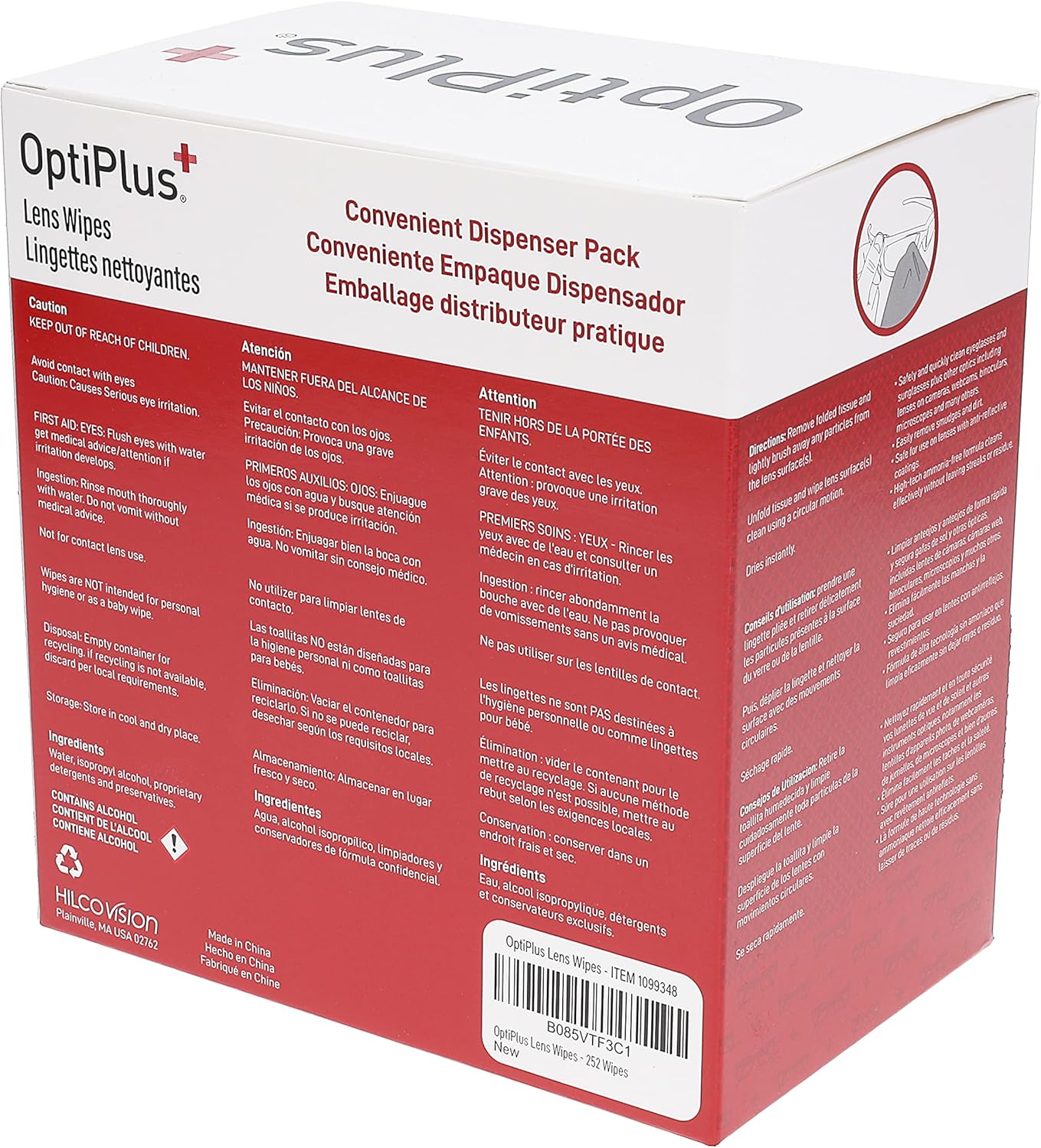 OptiPlus Eyeglass Lens Wipes l Pre-Moistened l Cleaning Wipes for Glasses, Computer & Laptops Screens, Smart Phones, Optical Lens, Goggles, and Watch Screen l Quick-Dry & Scratch-Free | 252 Count