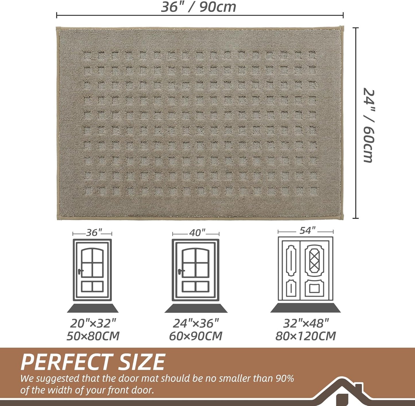 BEQHAUSE Waffle Door Mats Indoor 24"x36", Dog Mat for Muddy Paws Absorbent and Dirt Resist Floor Mats Non-Slip Washable Rugs for Entryway, Welcome Mat for Front Back Door, Muddy Wet Shoes, Beige