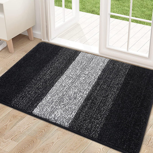 Kitinjoy Indoor Outdoor Door Mat, 32x20 Non-Slip Absorbent Dirt Trapper, Low-Profile Washable Inside Entrance Front Floor Mat, Sturdy Soft Entry Doormats for Entryway, Black