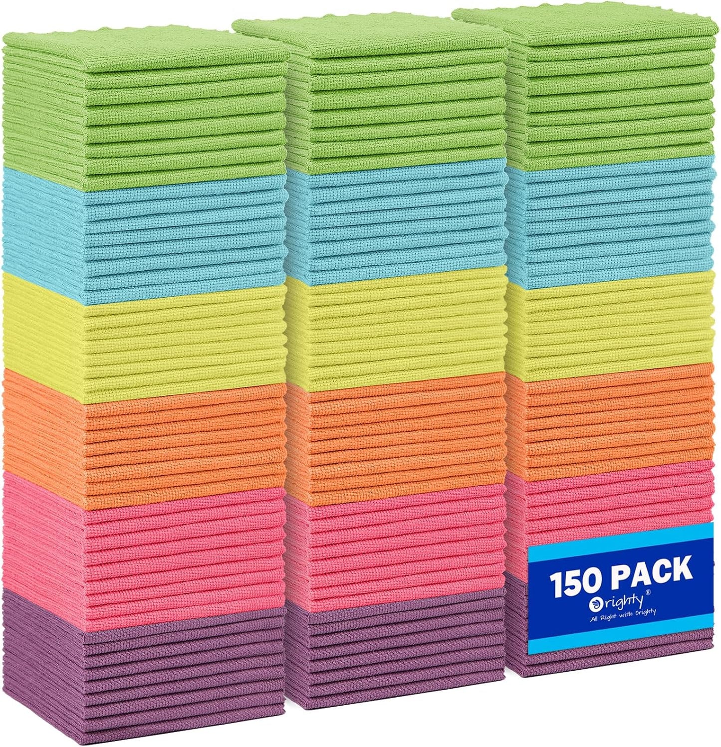 Orighty Microfiber Cleaning Cloths, Pack of 150, Highly Absorbent Cleaning Supplies, Lint Free Cloths for Multiple-use, Powerful Dust Removal Clean Rags for House, Kitchen, Car Care(12x12 inch)