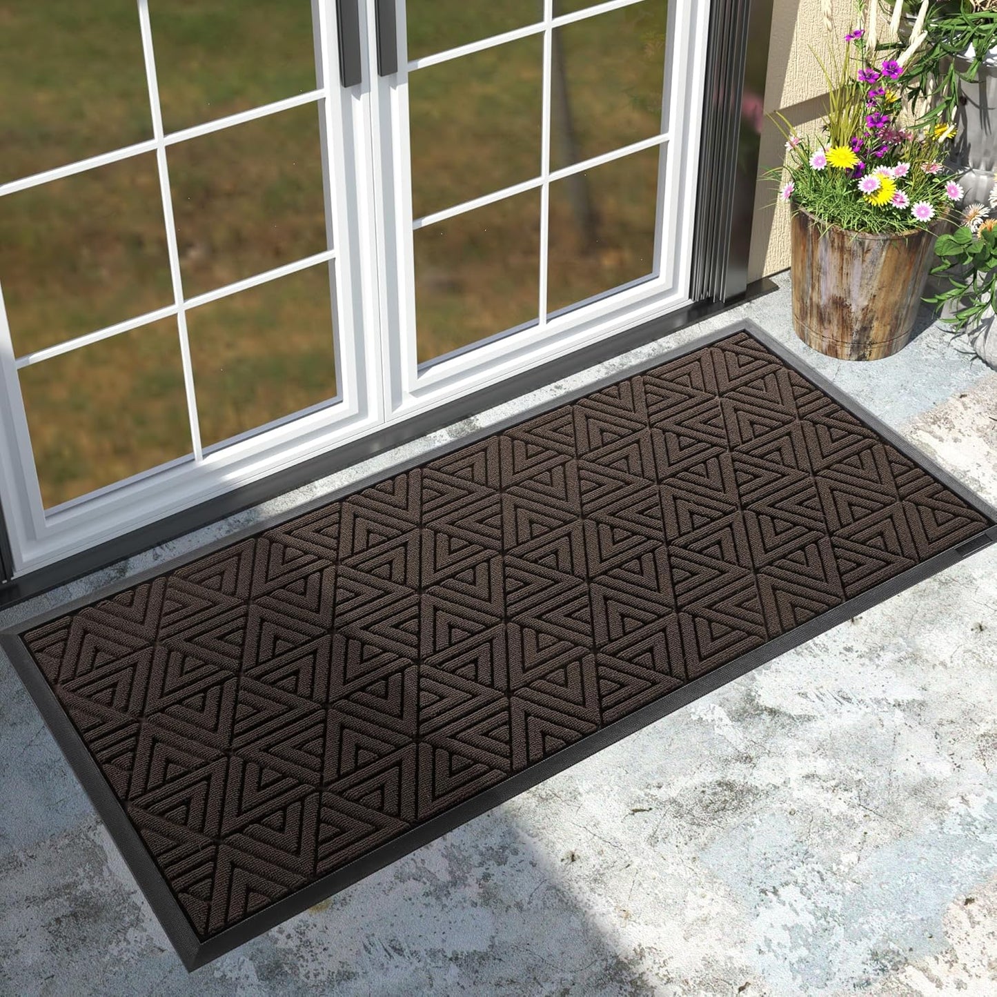 Yimobra Large Door Mat 47x24, All-Weather Waterproof Non-Slip Welcome Matt Outdoor, Heavy Duty Non Slip Doormat for Entryway for Patio and Garage Indoor, Easy Clean, Brown