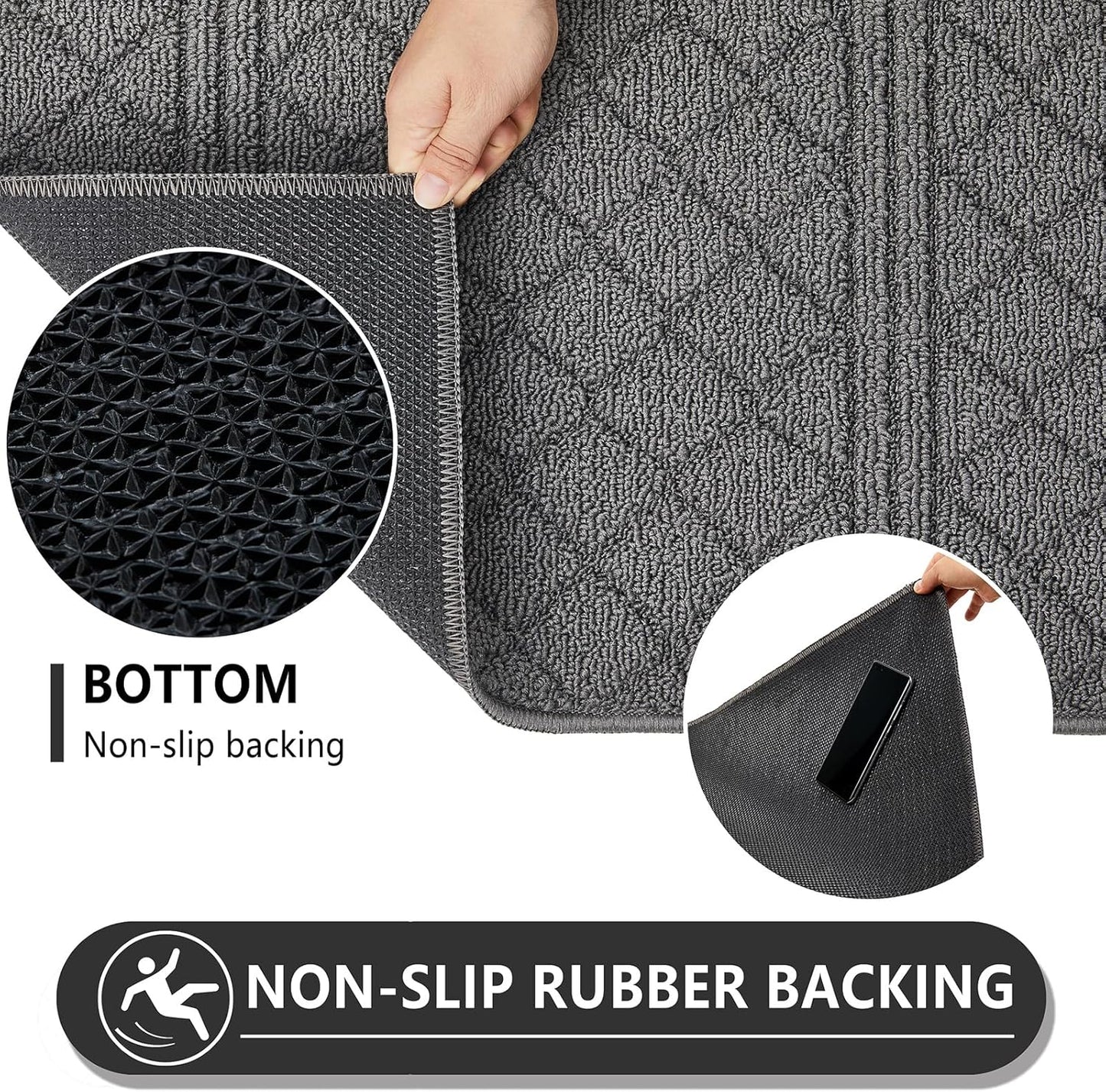 REFETONE Indoor Doormat, Front Back Door Mat 32"x40" Absorbent Rubber Backing Non Slip Door Mats, Low-Profile Resist Dirt Entrance Rugs, Machine Washable Door Rug Inside Floor Mat for Entryway, Grey