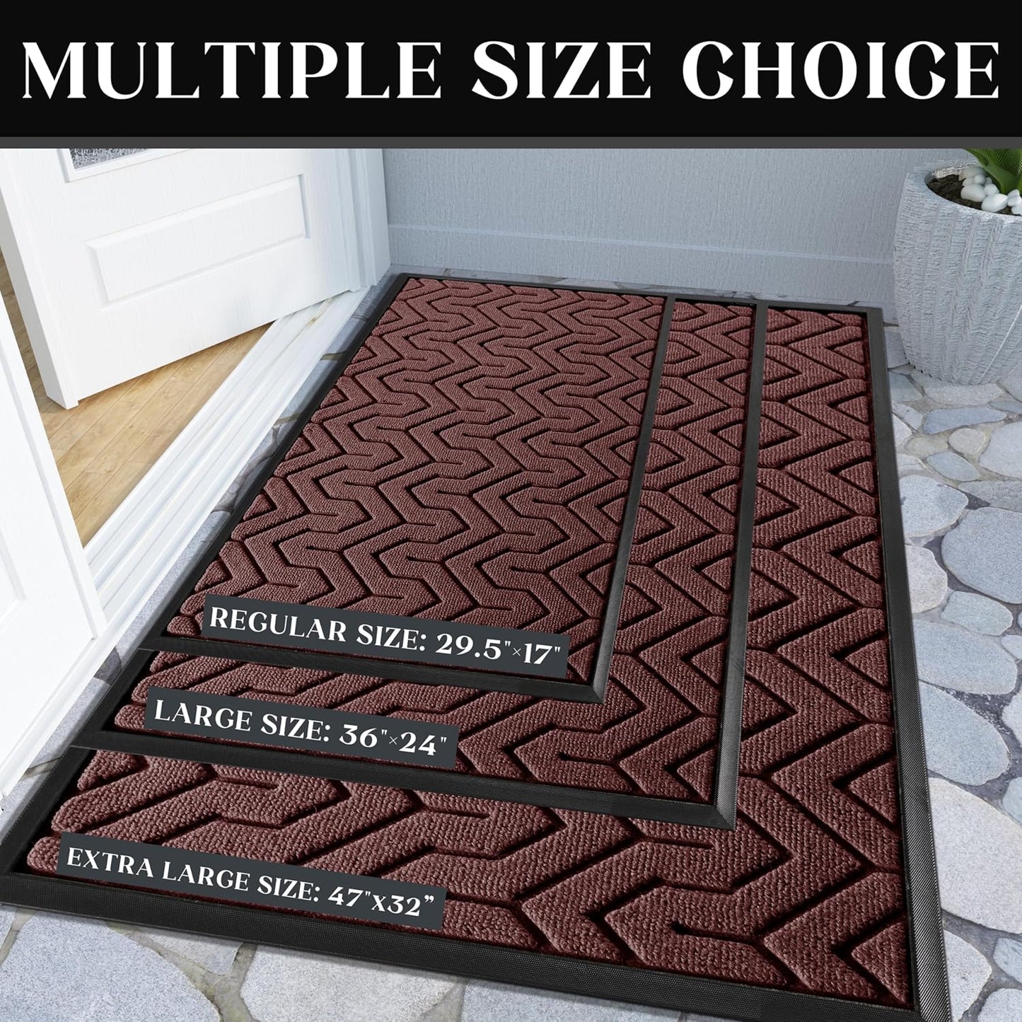 Yimobra Large Door Mat Outside Entrance 47x32, Waterproof Heavy Duty Outdoor Mats for Front Door, Non Slip Rubber Entry Mat for Garage Patio, Easy Clean, Red