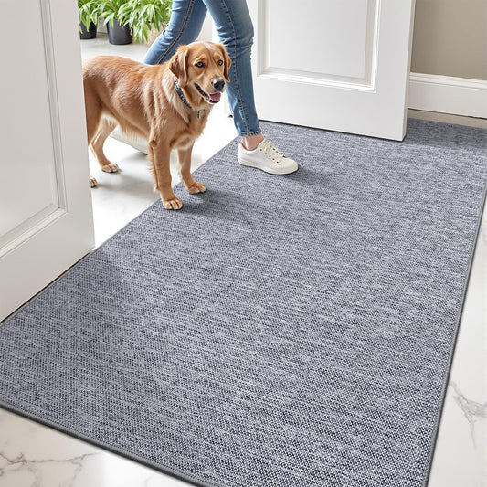LUMI Ultra Thin Door Mat for Entryway,32"x48" Low Profile Non Slip Rubber Backing Indoor Doormat, Easy Clean Welcome Entrance Mat for Inside House, Patio, Light Grey