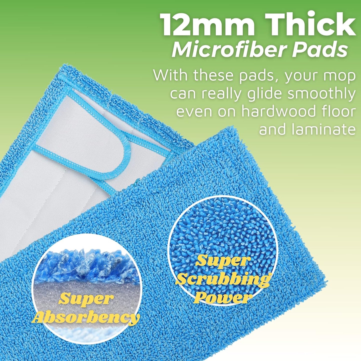 Reusable Mop Pad for Swiffer Sweeper Mop, 12.5'' Microfiber Mop Pad Refill Washable for Hard Floor Baseboard Cleaning, Wet/Dry Cleaning Pad, 4 Pack