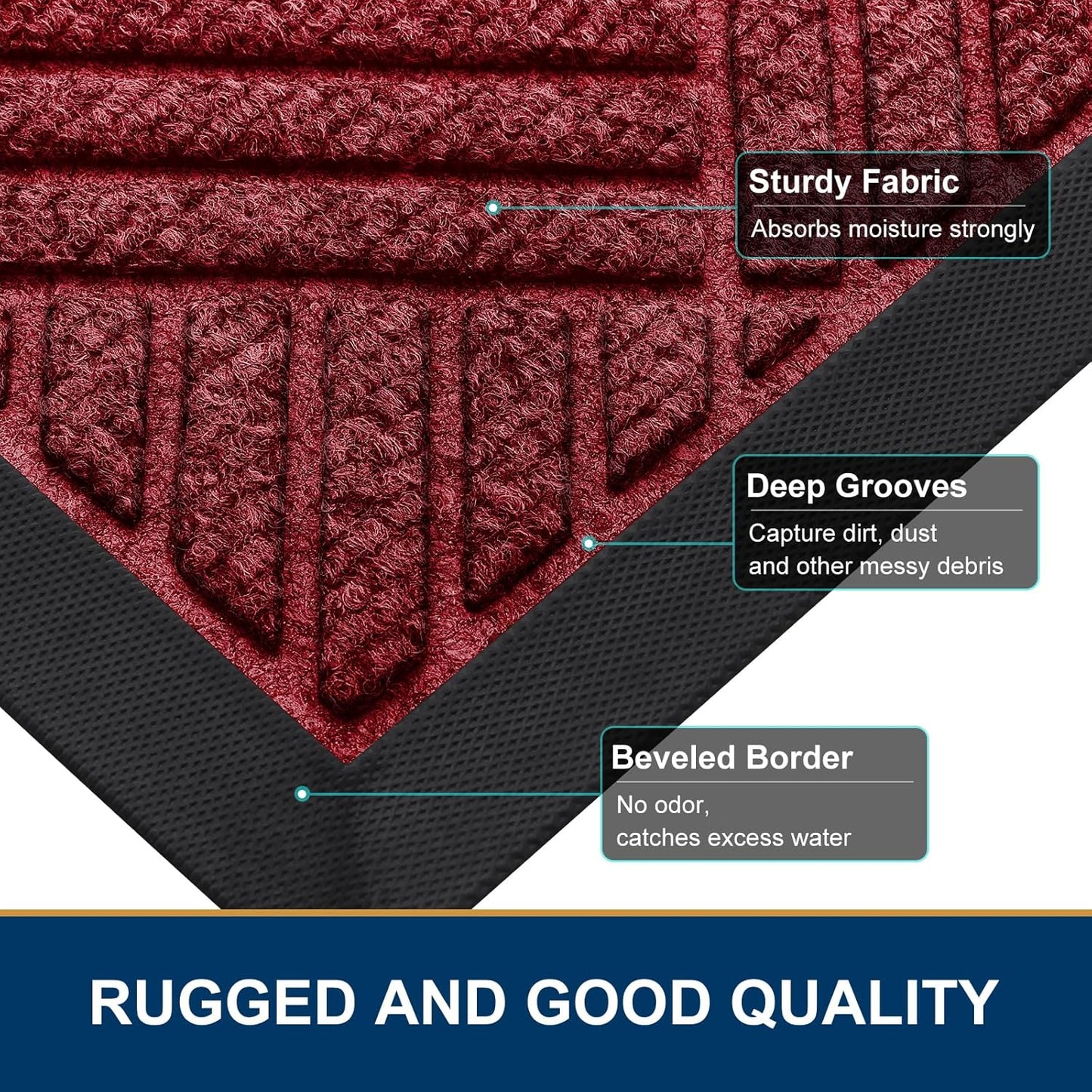 Smiry Front Door Mat Outside Entrance, Heavy Duty Outdoor Indoor Mat, Natural Rubber Doormat, Non Slip, Trap Dirt and Moisture, Easy Clean, Low Profile Patio Porch Entryway Mat, 71x23, Wine Red