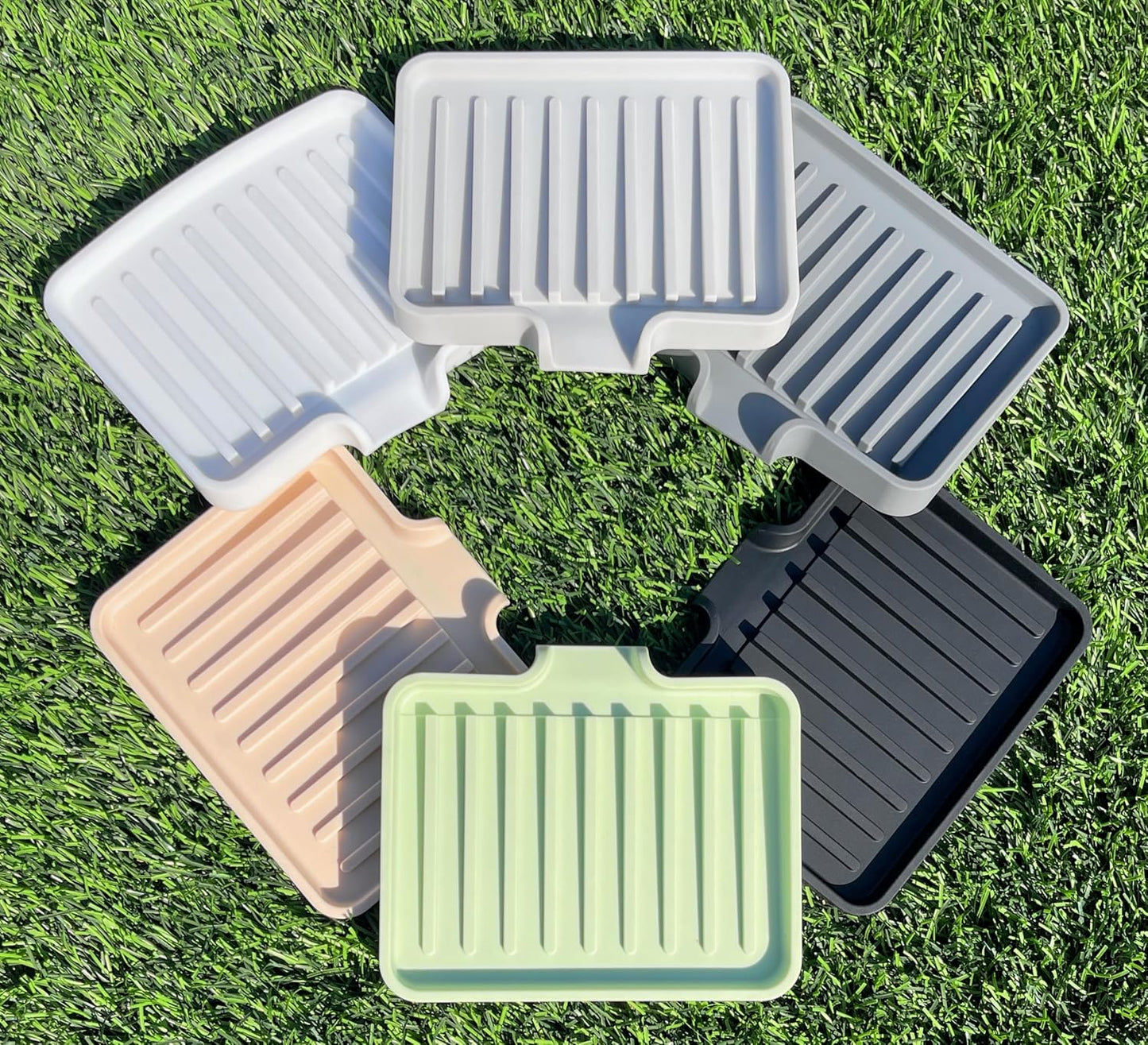 Happitasa Silicone Soap Dish Tray and Sponge Holder with Drain Chute, Pack of 2 | Bathroom and Kitchen Sink Organizer Caddy (White, 5.2"x4", 7.2 Ounces)