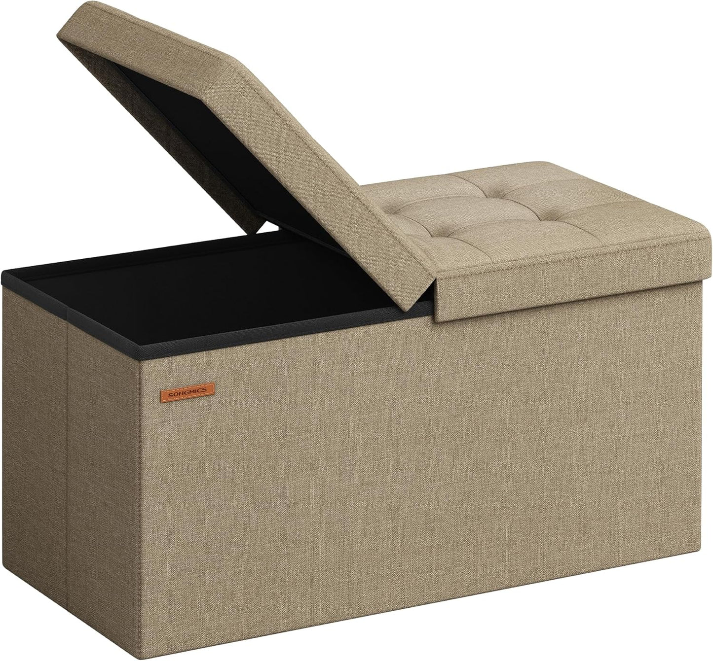 SONGMICS Mazie Collection - 30 Inches Storage Ottoman, Foldable Storage Bench with Flipping Lid, 660 lb Load Capacity, for Entryway, Living Room, Bedroom, Camel Brown ULSF046K01