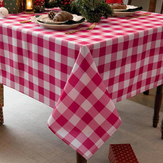 Waterproof Gingham Tablecloth Fabric - Oblong 52x70 Inch Classic Buffalo Tartan Valentines Table Cloth for Outdoor Use - Valentine's Tabletop Cover Perfect for Dinner, BBQs, and Parties