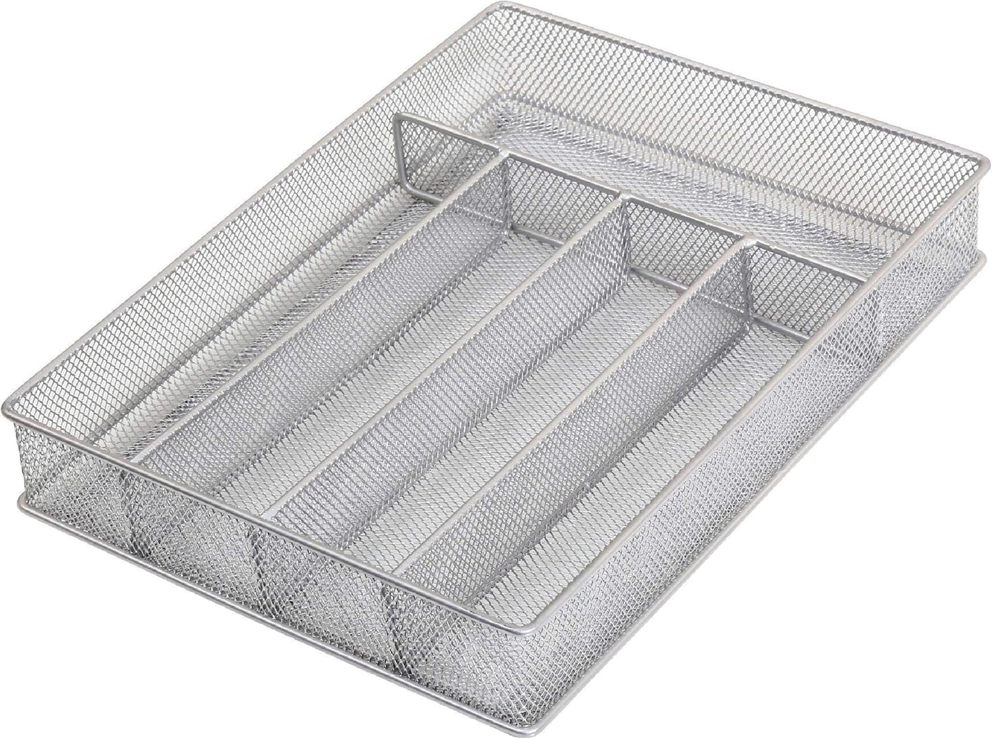 YBM Home Metal Silverware Organizer for In-Drawer Cutlery Storage, 5 Compartment Mesh Cutlery Flatware Tray Sorts Kitchen Utensils, Great for Office Supplies 1133s