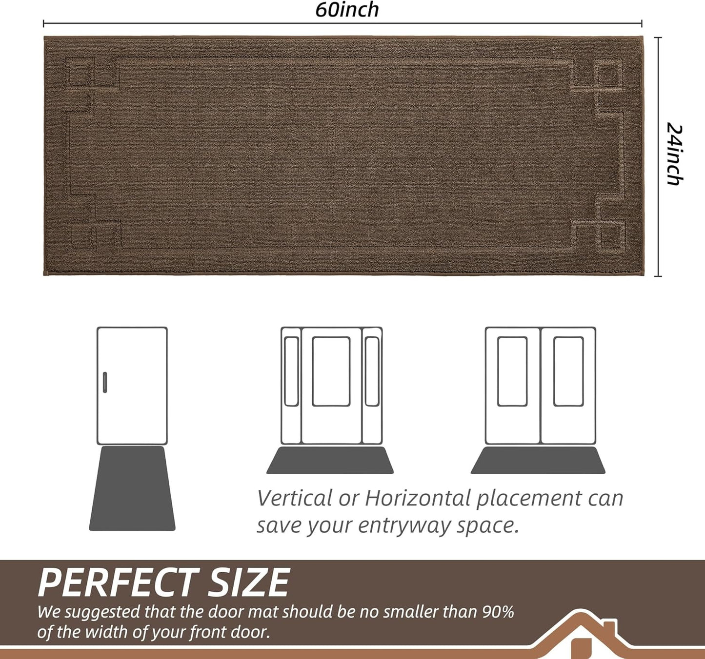 BEQHAUSE Door Mat 24" x 60", Non-Slip Door Mats Indoor Entryway Rugs Washable Low-Profile Absorbent and Stain Resist Floor Mats, Dog Door Mat for Front Back Door, Muddy Wet Shoes & Paws, Brown