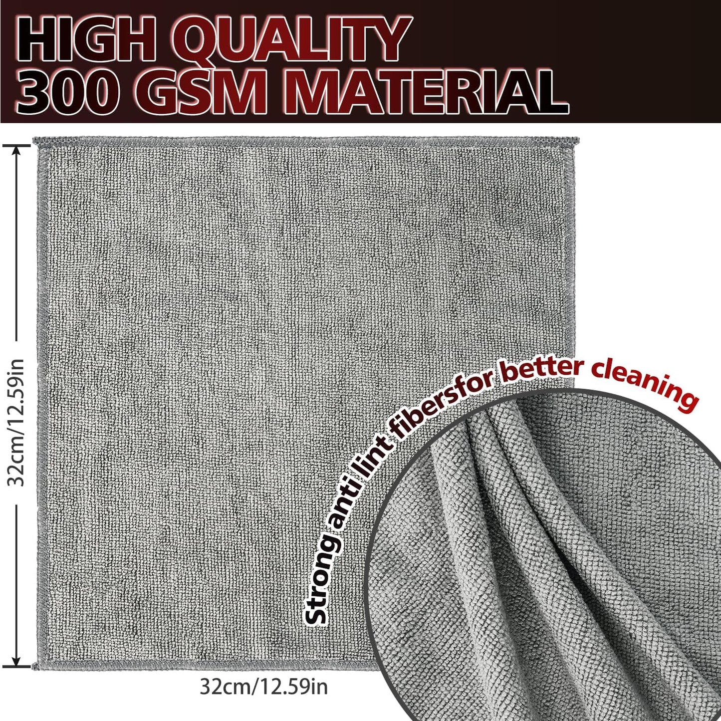 Microfiber Cleaning Cloth 12 Pack, 12.6 x 12.6 inch Microfiber Towels for Cars, High Performance Ultra Absorbent Car Washing Cloth, Lint Free Streak Free Cleaning Rags, 1200 Washes