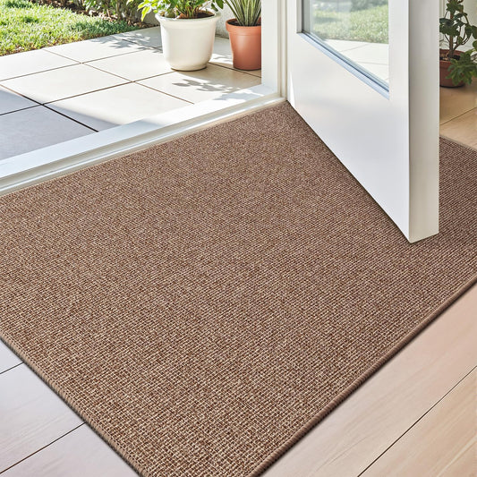 LUMI Indoor Door Mat 24"x36", Ultra Thin Low Profile Non-Slip Doormat for Home Entrance, Absorbent & Stain-Resistant Welcome Mats, Washable Entryway Mat for Front Door, Patio, Porch, Camel