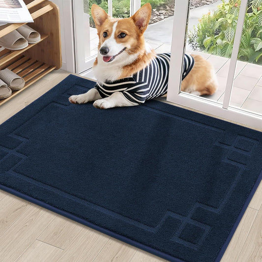 BEQHAUSE Door Mat 24" x 36", Non-Slip Door Mats Indoor Entryway Rugs Washable Low-Profile Absorbent and Stain Resist Floor Mats, Dog Door Mat for Front Back Door, Muddy Wet Shoes & Paws, Navy Blue