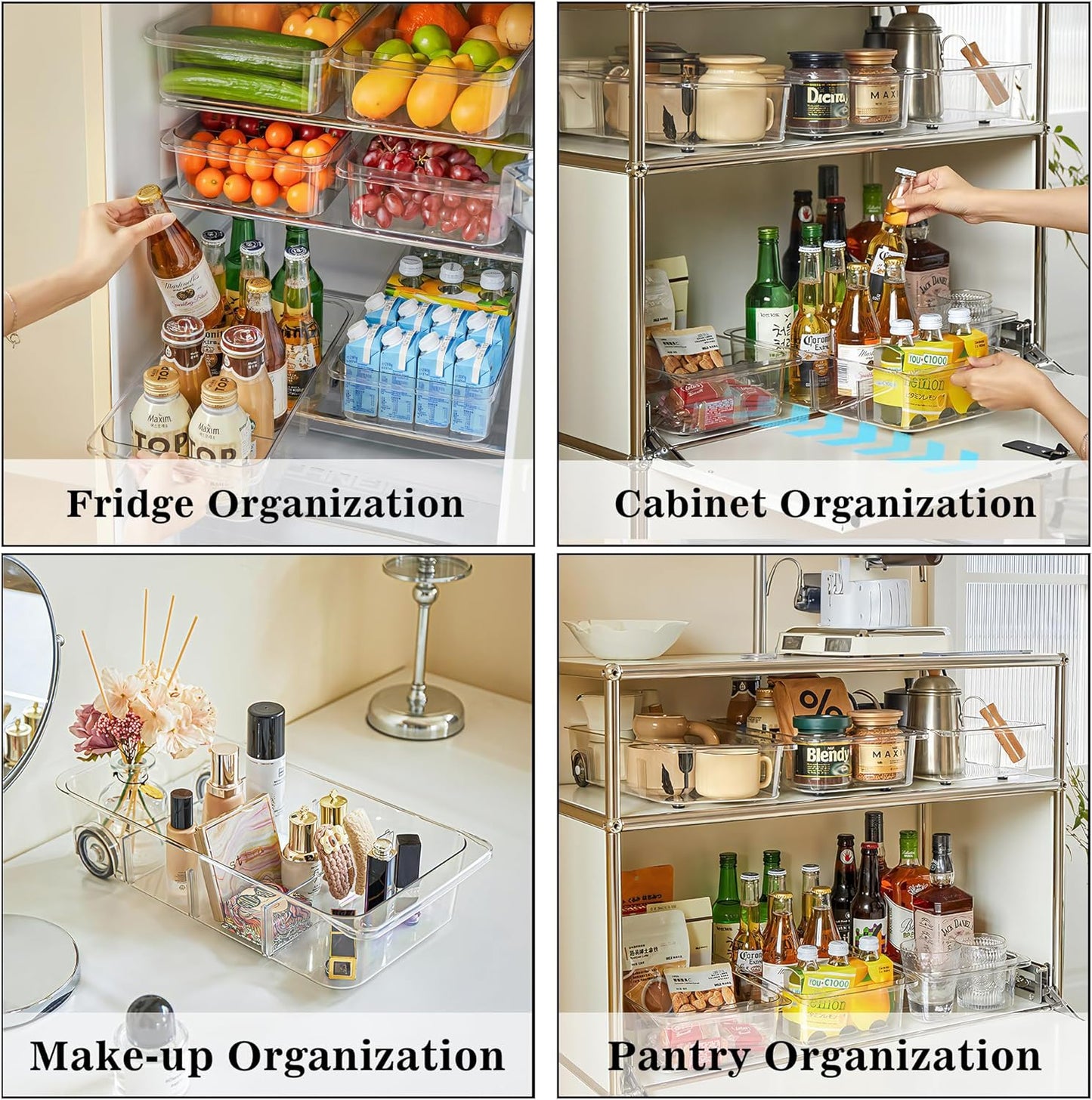 MineSign 2Pack Roll Out Fridge Caddy Bins Pull Out Drawer with Wheels Refrigerator Organizer Bins with Handles Divided Fruit Caddy for Fridge Pantry Cabinet Storage Cans Drinks