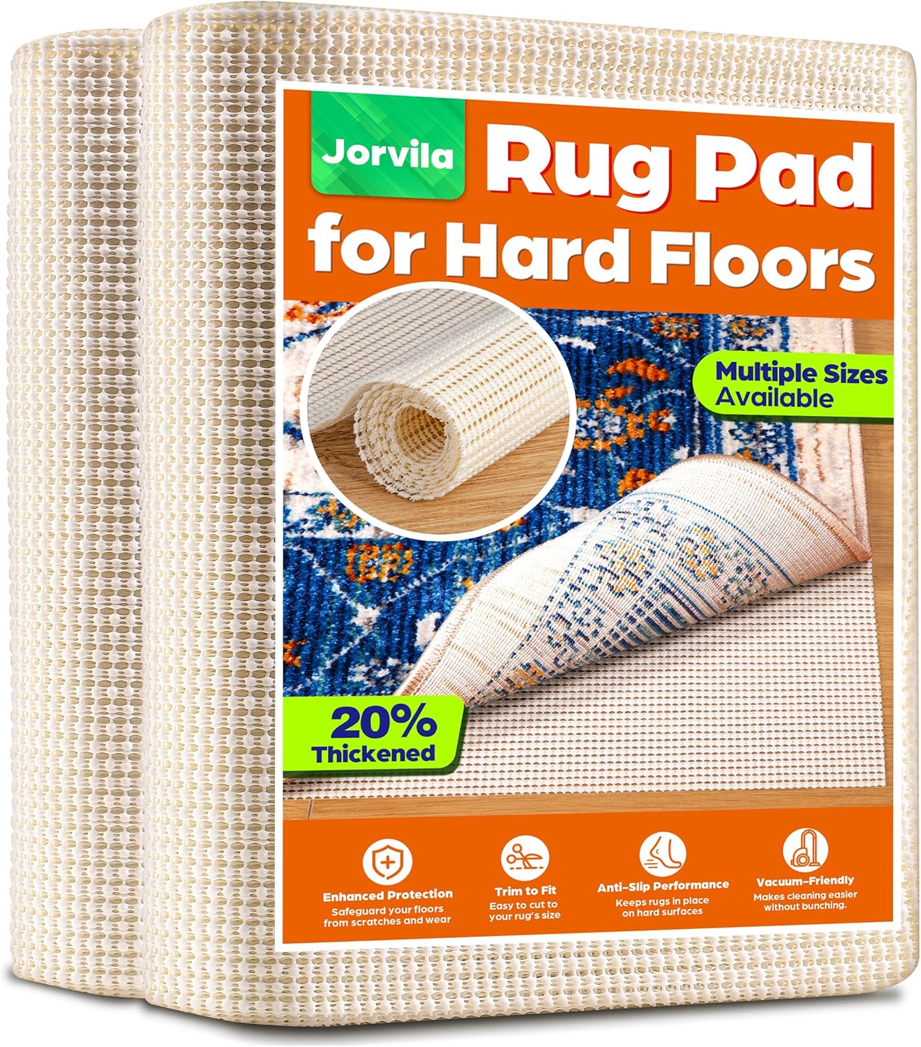 Non-Slip Rug Pad Gripper 9x12 Feet, Anti Skid Mat for Under Area Rugs, Keeps Rugs in Position and Safe, Thick Cushioned Carpet Pad for Hardwood Floors Protection