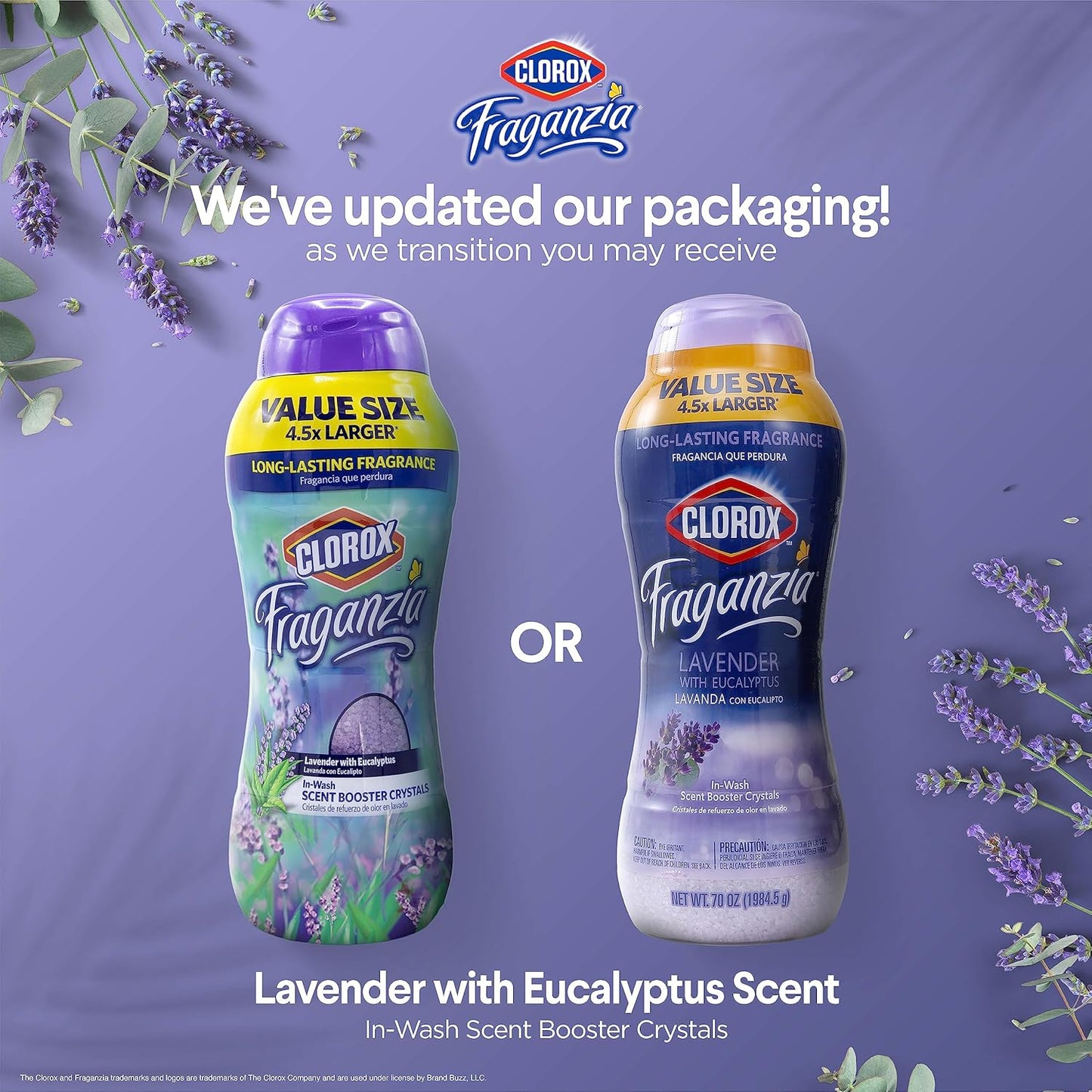 Clorox Fraganzia Laundry Scent Booster Crystals in Lavender with Eucalyptus Scent - Scented In-Wash Freshener Beads for Fresh, Clean, Great Smelling Clothes and Linens, 70 Oz