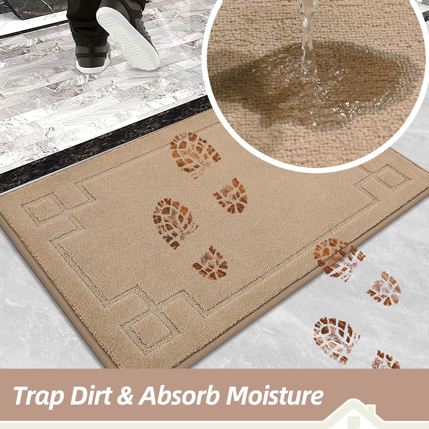 BEQHAUSE Door Mat 20" x 32", Non-Slip Door Mats Indoor Entryway Rugs Washable Low-Profile Absorbent and Stain Resist Floor Mats, Dog Door Mat for Front Back Door, Muddy Wet Shoes & Paws, Beige