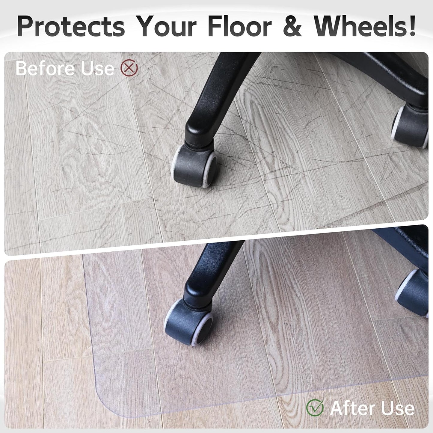 Office Chair Mat for Hardwood Floor, 60" x 40" Clear Computer/Desk Chair Mat for Hard Floor, Thicker, Easy Glide, Non-Slip, Protects Hard Surfaces from Scratches, Ideal for Home or Office