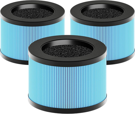 MK01 & MK06 True HEPA Filter Replacement Compatible with Aroeve MK01, MK06, ToLife TZ-K1 and Kloudi DH-JH01 Air Purifier, Standard Version, Blue, 3 Pack