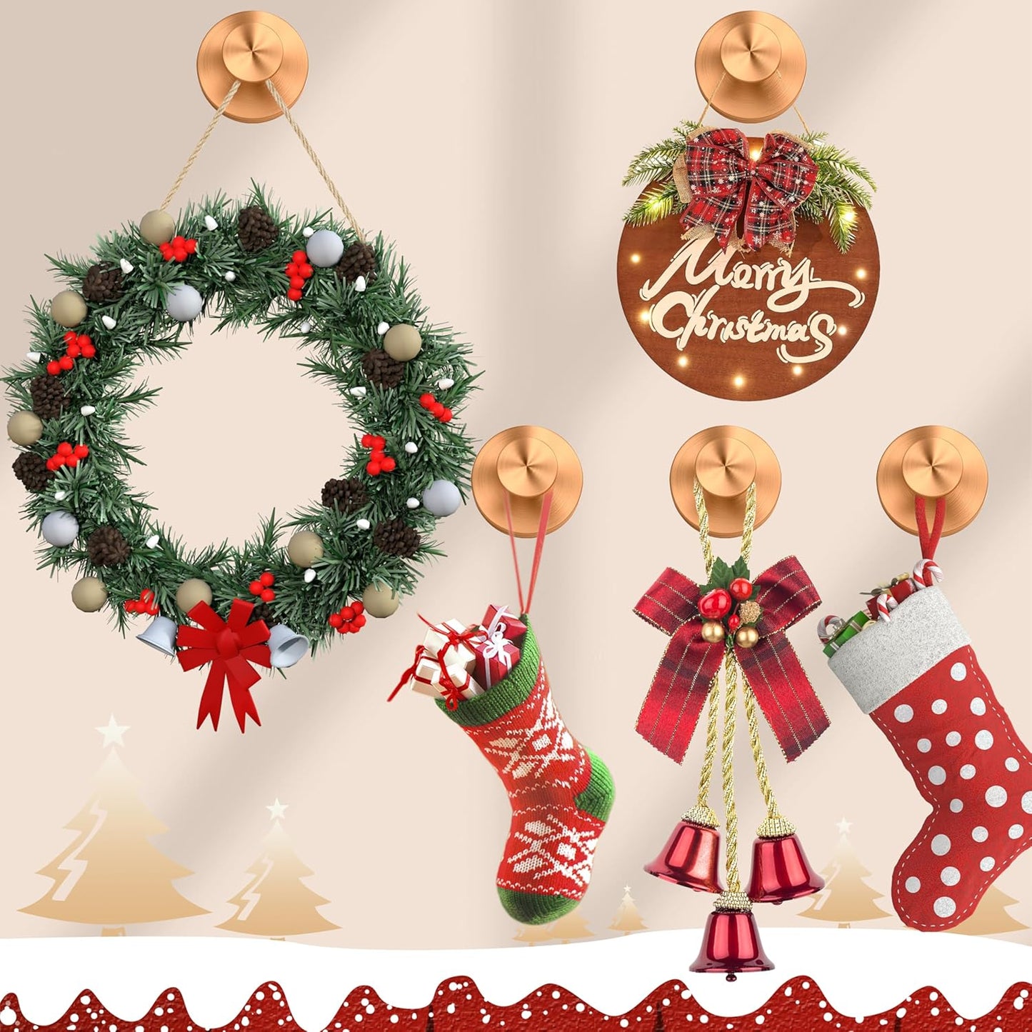 Suction Cup Hooks for Shower,Wreath Hanger for Front Door,Removable No Drill Towel Loofah Hooks,Upgraded 15 lbs Strong Suction for Bathroom,Wall,Glass,Stainless Waterproof-Rose Gold 2 Pcs