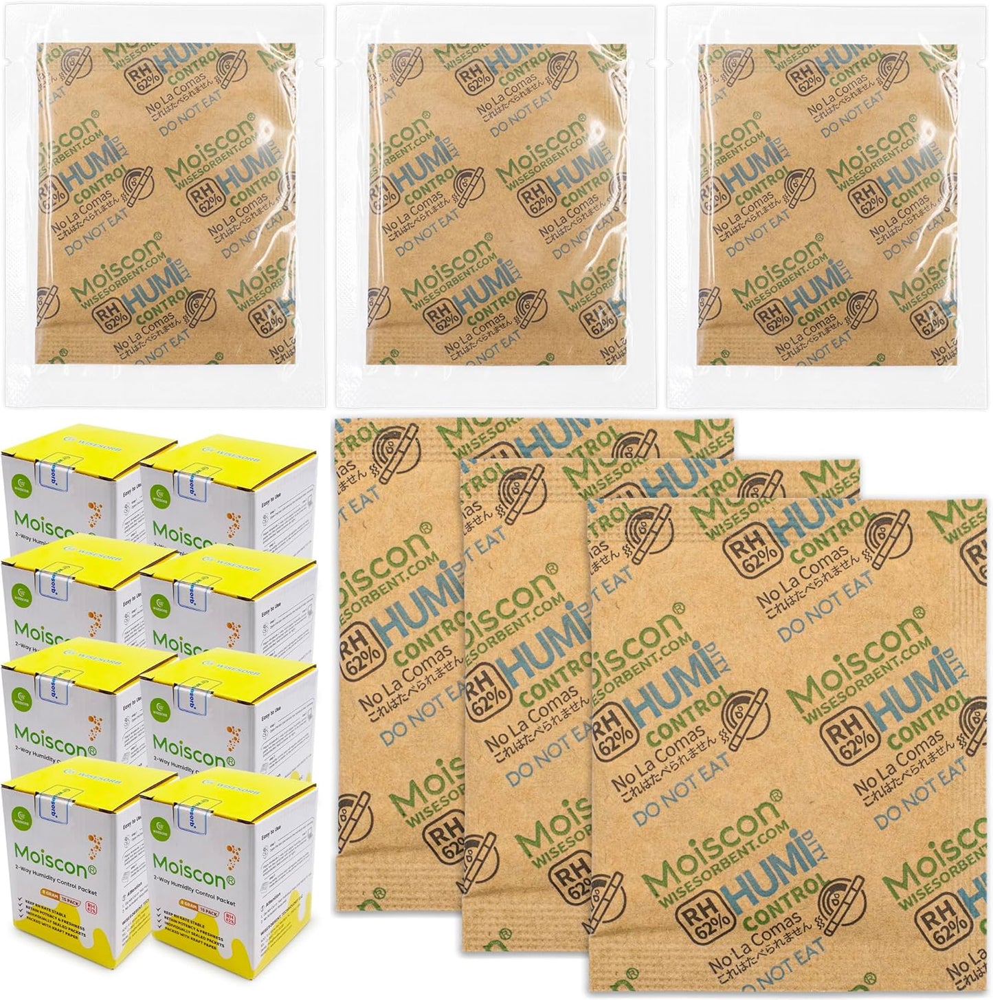 62% Size 8 Two-Way Humidity Control Packs, 120 Pack 8 Gram for Storing 1 oz, Moisture Control Packets Individually Wrapped